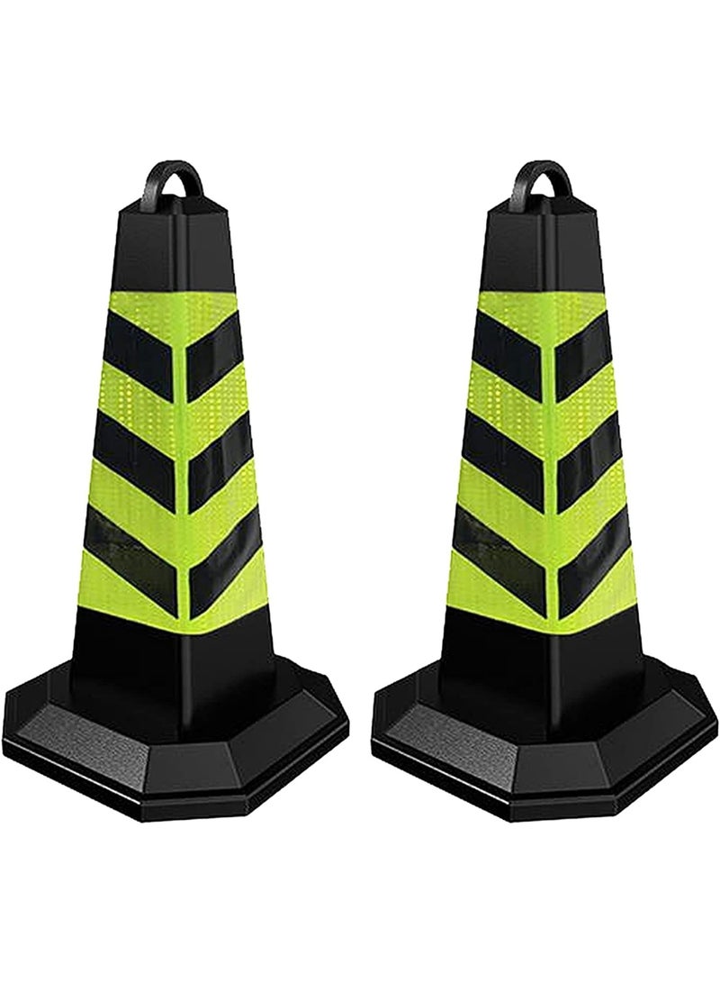 2 قطعه من مخاريط مرور وأمان للطرق ومواقف السيارات بوزن ثقيل مع شريط عاكس ومقبض حمل – مخاريط تحكم مروري متينة للاستخدام الخارجي - Image 1